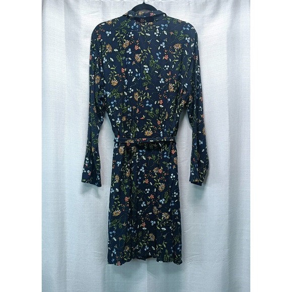 J Jill Midi Womens XL Navy Floral Tie Waist Button Front Shirt Dress Collared - Picture 9 of 9